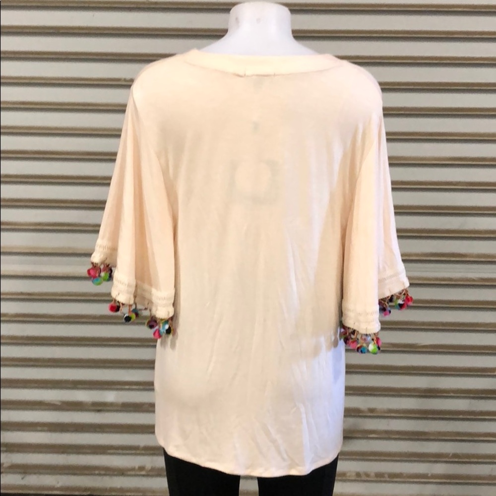 Rxb cream top with Poms around sleeves NWT - Picture 2 of 6